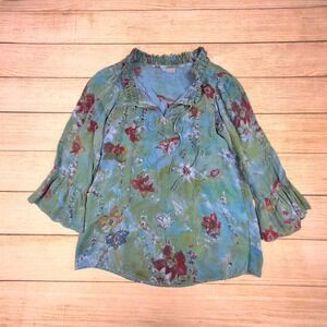 VTG Tianello Women's Floral Print Bell Sleeve Blouse‎ Top XS